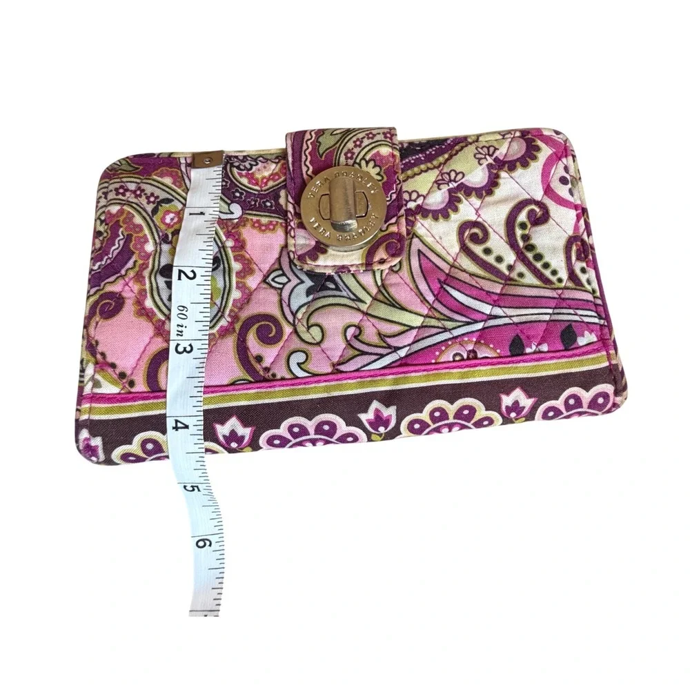 Vera Bradley Turnlock Wallet Pink Purple Paisley Quilted Cotton Floral Organizer - Picture 3 of 9